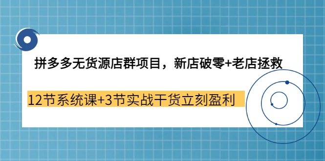 拼多多无货源店群项目,新店破零 老店拯救 12节系统课 3节实战干货立刻盈利-芸启轻创