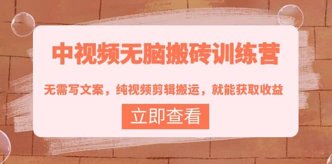 中视频无脑搬砖训练营：无需写文案，纯视频剪辑搬运，就能获取收益-芸启轻创