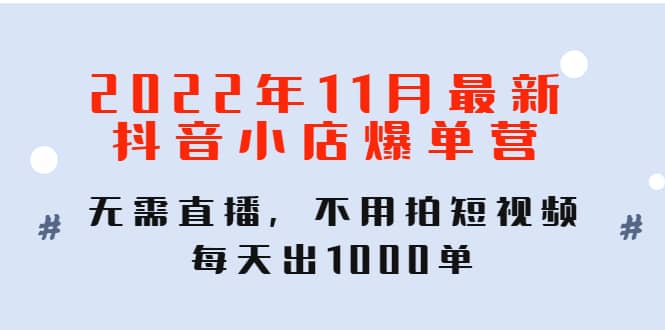 2022年11月最新抖音小店爆单训练营：无需直播，不用拍短视频，每天出1000单-芸启轻创