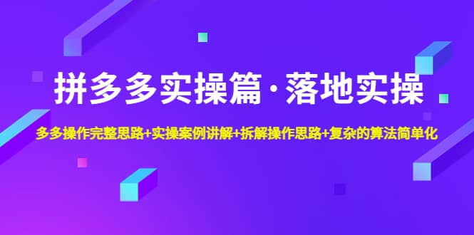 拼多多实操篇·落地实操 完整思路 实操案例 拆解操作思路 复杂的算法简单化-芸启轻创
