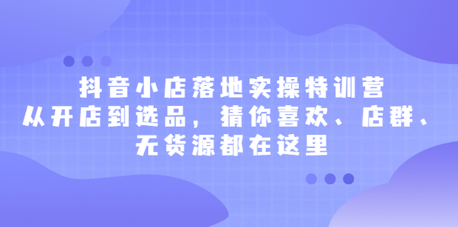抖音小店落地实操特训营,从开店到选品,猜你喜欢、店群、无货源都在这里-芸启轻创