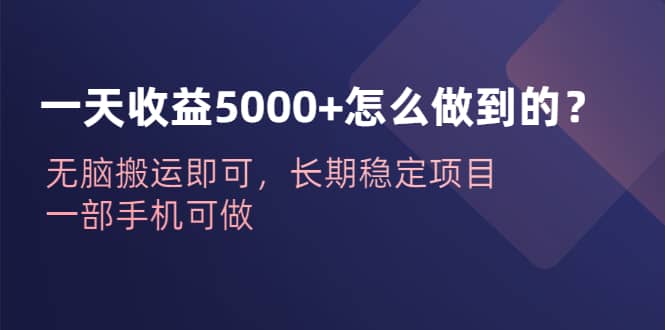 一天收益5000 怎么做到的？无脑搬运即可，长期稳定项目，一部手机可做-芸启轻创