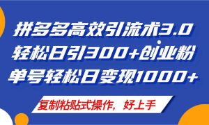 拼多多店铺引流技术3.0，日引300+付费创业粉，单号轻松日变现1000+-芸启轻创