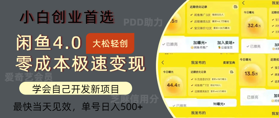 闲鱼0成本极速变现项目，多种变现方式，单号日入500+最新玩法-芸启轻创