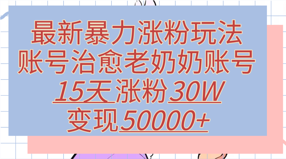 最新暴力涨粉玩法，治愈老奶奶账号，15天涨粉30W，变现50000+【揭秘】-芸启轻创