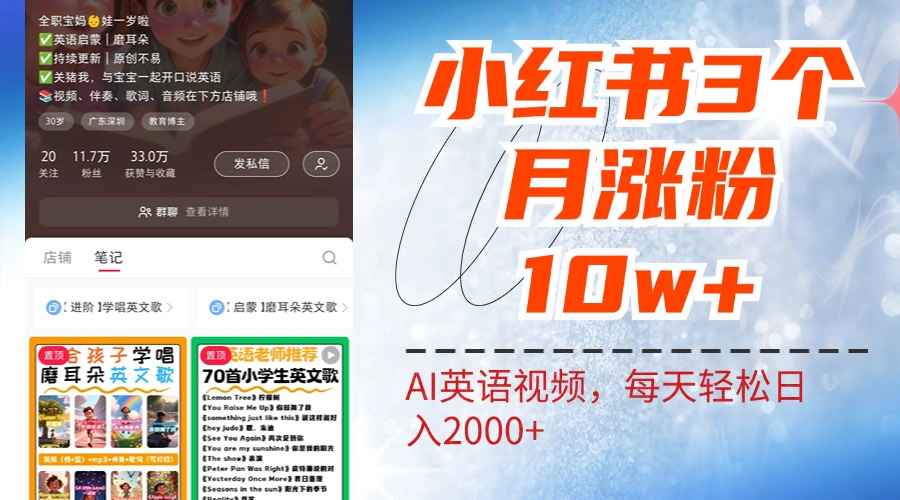 小红书三个月涨粉10W!AI英语视频0成本制作,每天轻松日入2000+-芸启轻创