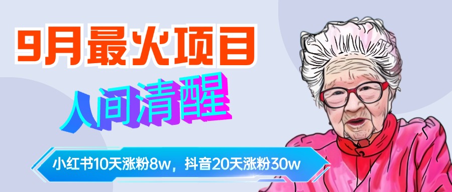9月最火项目，人间清醒柒奶奶，10天小红薯涨粉8w+，单篇笔记报价1400.-芸启轻创