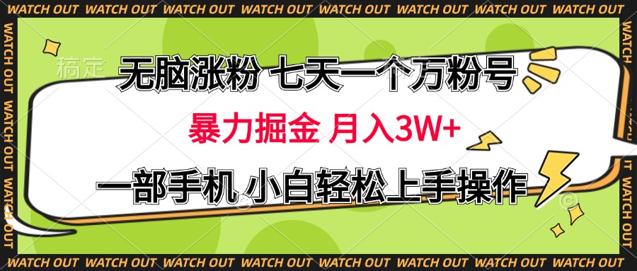 无脑涨粉 七天一个万粉号 暴力掘金 月入三万+，一部手机小白轻松上手操作-芸启轻创