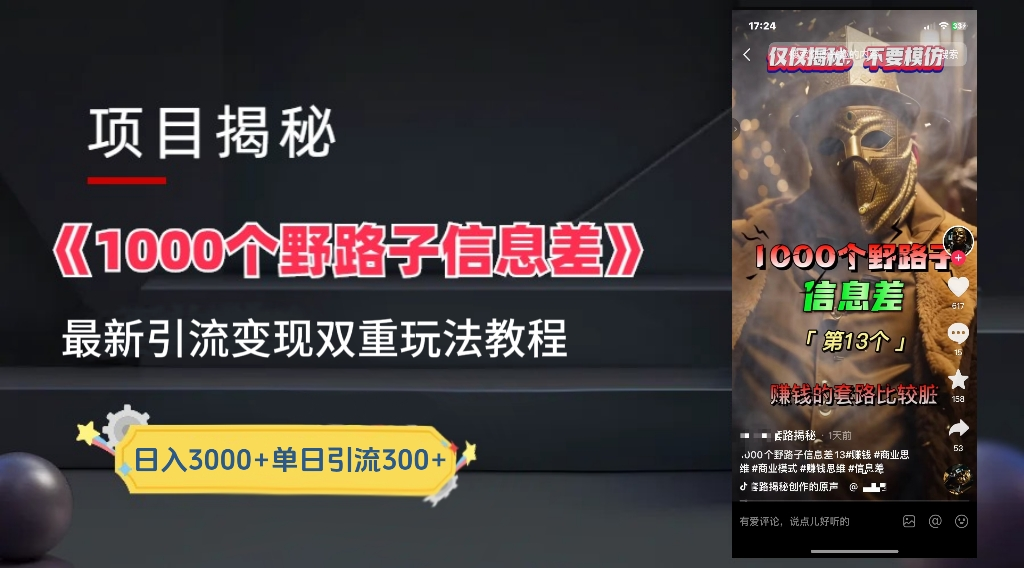 最新一千个野路子信息差玩法教程如何变现＋引流的玩法具体拆解！！！-芸启轻创