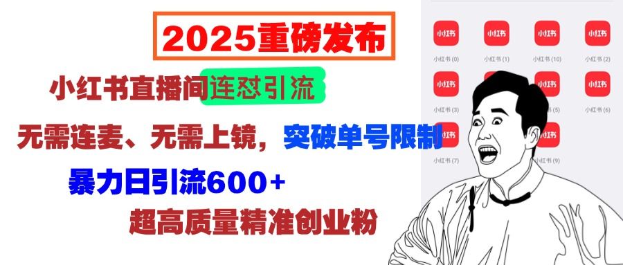 2025重磅发布:小红书直播间连怼引流,无需连麦、无需上镜,突破单号限制,暴力日引流600+超高质量精准创业粉-芸启轻创