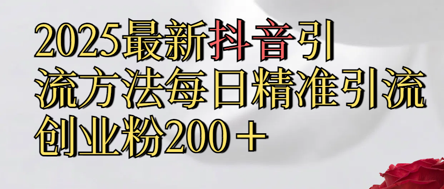 2025最新,抖音引流,方法每日精准引流创业粉300+-芸启轻创