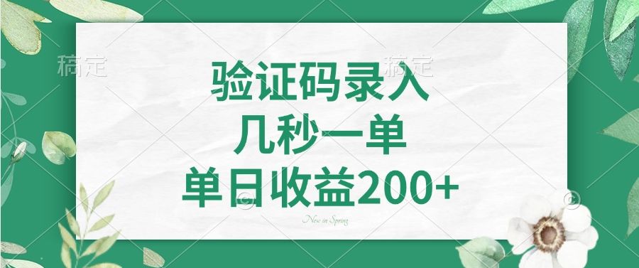 验证码录入，看图识字，几秒一单，单日收益200+-芸启轻创
