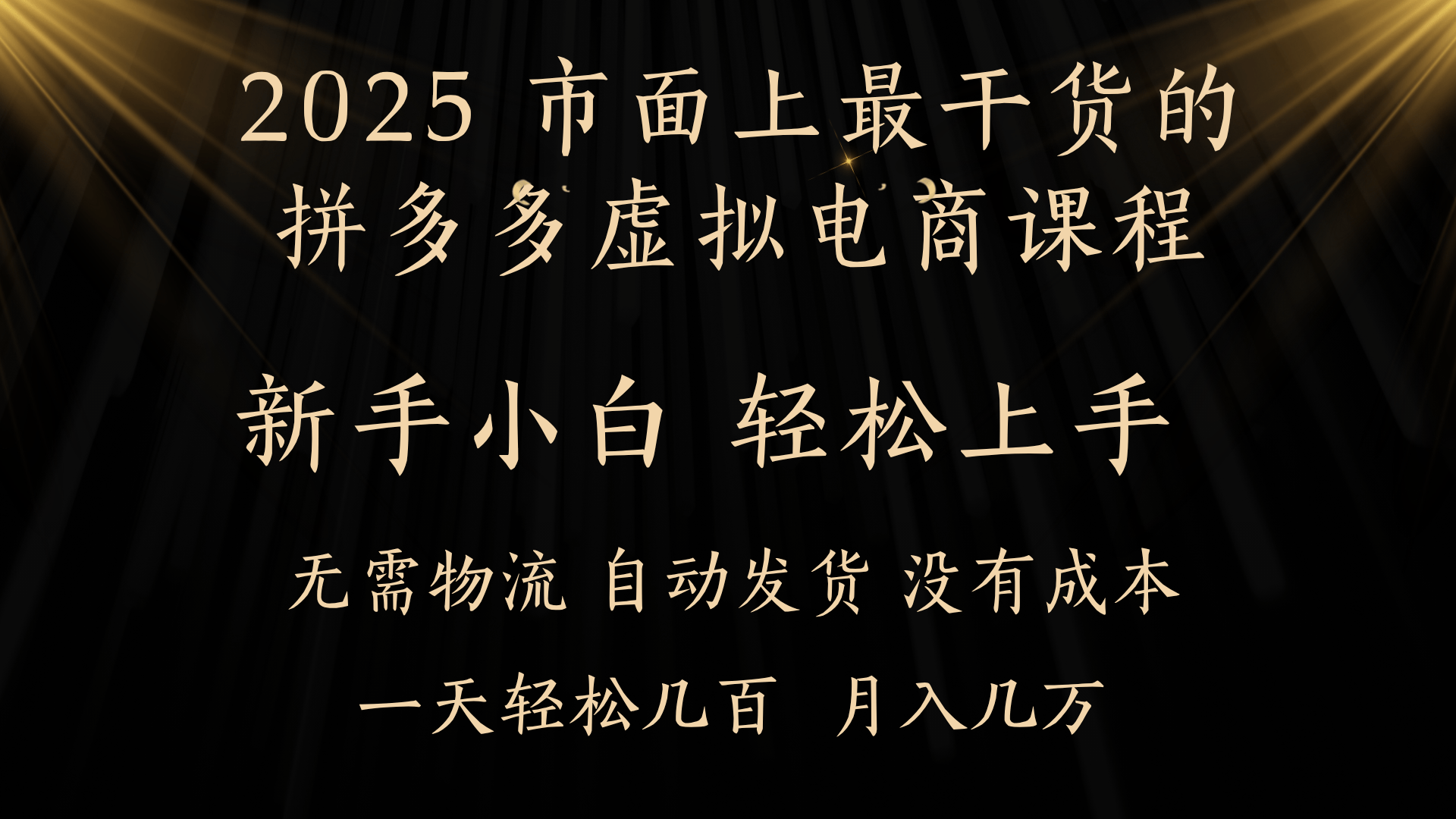 25年最干货的拼多多虚拟电商课程，小白轻松上手，月入过万只是门槛！虚拟电商，如皓月见青天！-芸启轻创