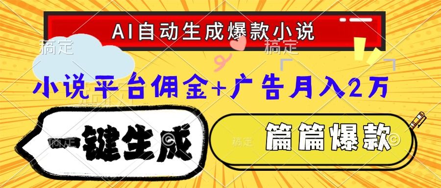 Ai自动生成网文爆款小说，一件生成小说大纲、故事情节，每篇都是爆款，小说平台佣金加广告月入2万-芸启轻创