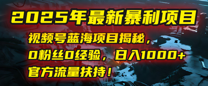 2025年最新暴利项目:视频号蓝海项目揭秘,0粉丝0经验,日入1000+,官方流量扶持!-芸启轻创