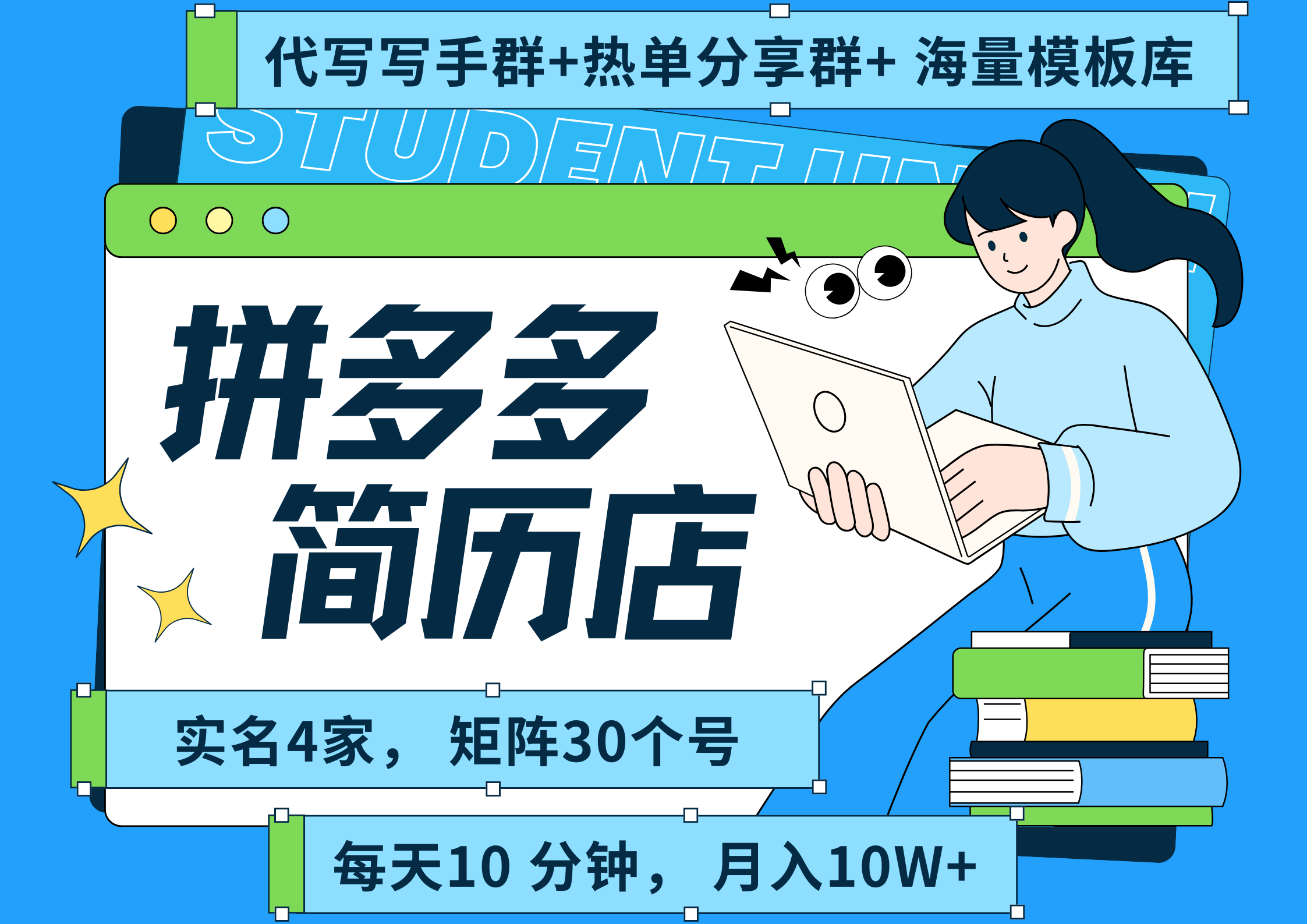 拼多多 虚拟资料 简历 海报代写 全SOP流程 毫无保留分享(含后端资料以及代写渠道)每天十分钟 每人实名四个店 矩阵30个账号 轻轻松松 月入10W-芸启轻创
