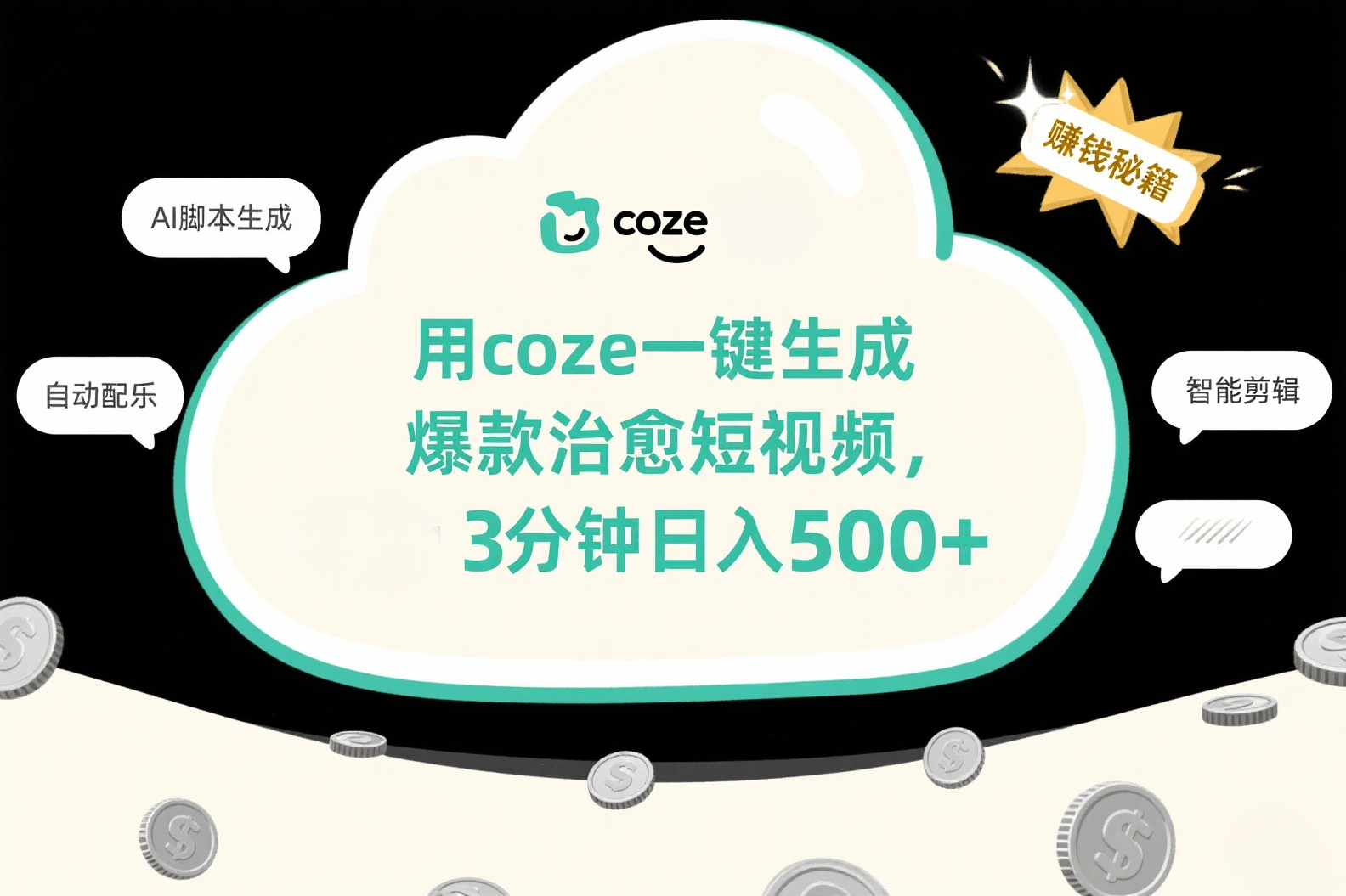 用coze一键生成爆款治愈短视频，3分钟日入500+-芸启轻创