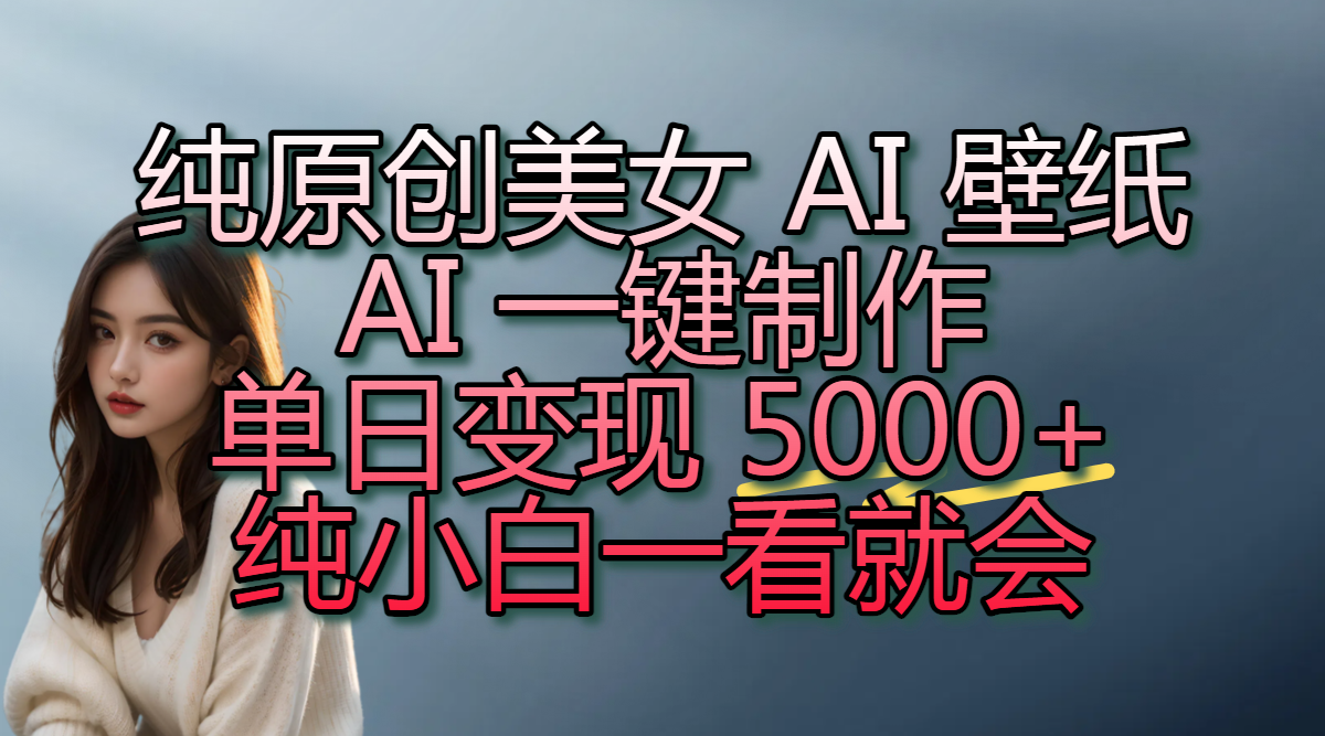 纯原创美女 AI 壁纸玩法，AI 一键制作，单日变现 5000+，纯小白一看就会-芸启轻创