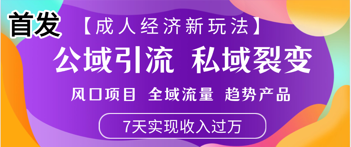 首发:【成人经济新玩法】市面独家玩法,风口项目、全域流量、趋势产品,7天实现月入过万-芸启轻创