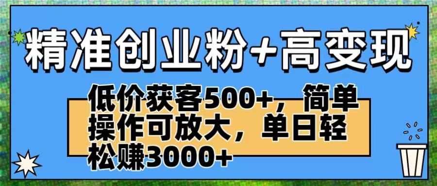 精准创业粉+高变现：低价获客500+，简单操作可放大，单日轻松赚3000+-芸启轻创