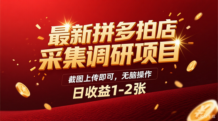 最新拼多多拍店采集调研项目,截图上传即可,无脑操作,日收益1-2张-芸启轻创