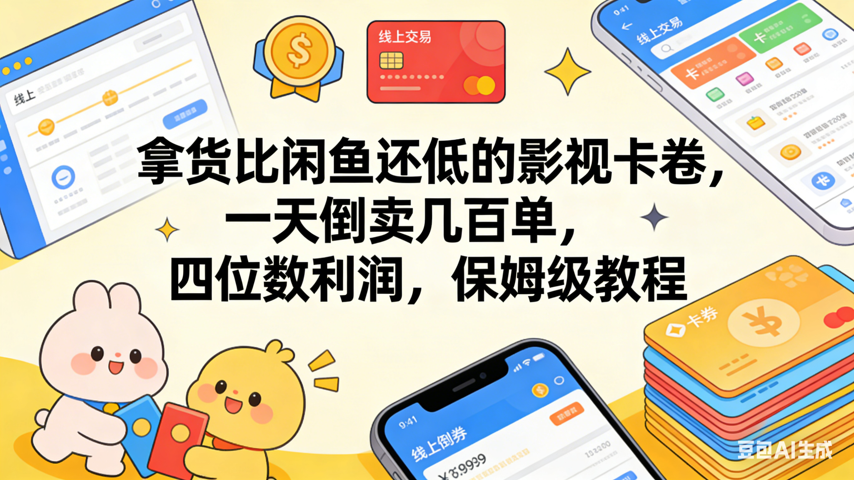 拿货比闲鱼还低的影视卡卷，一天倒卖几百单，四位数利润，保姆级教程-芸启轻创