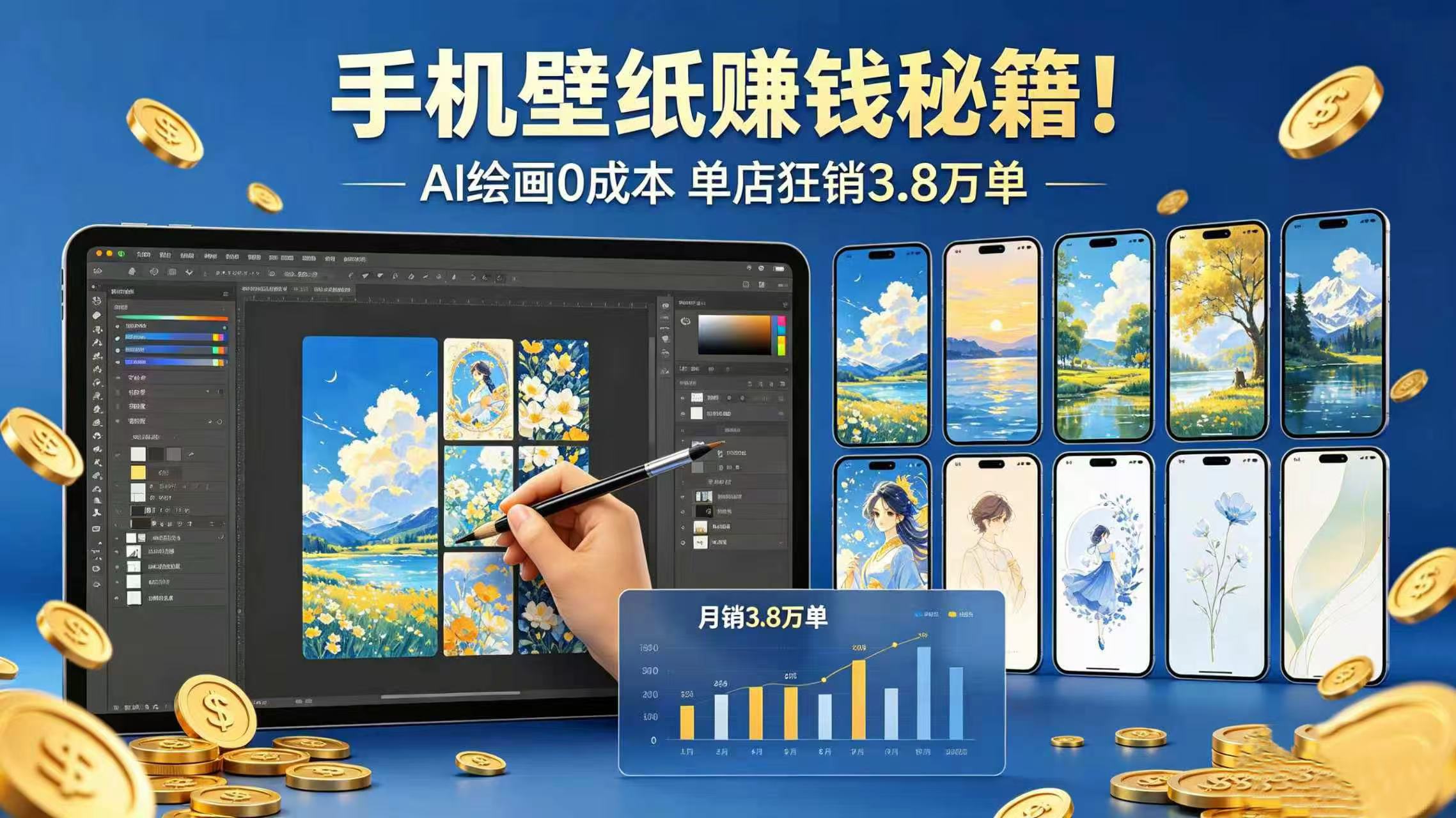 手机壁纸赚钱秘籍！AI 绘画 0 成本 单店狂销 3.8 万单-芸启轻创