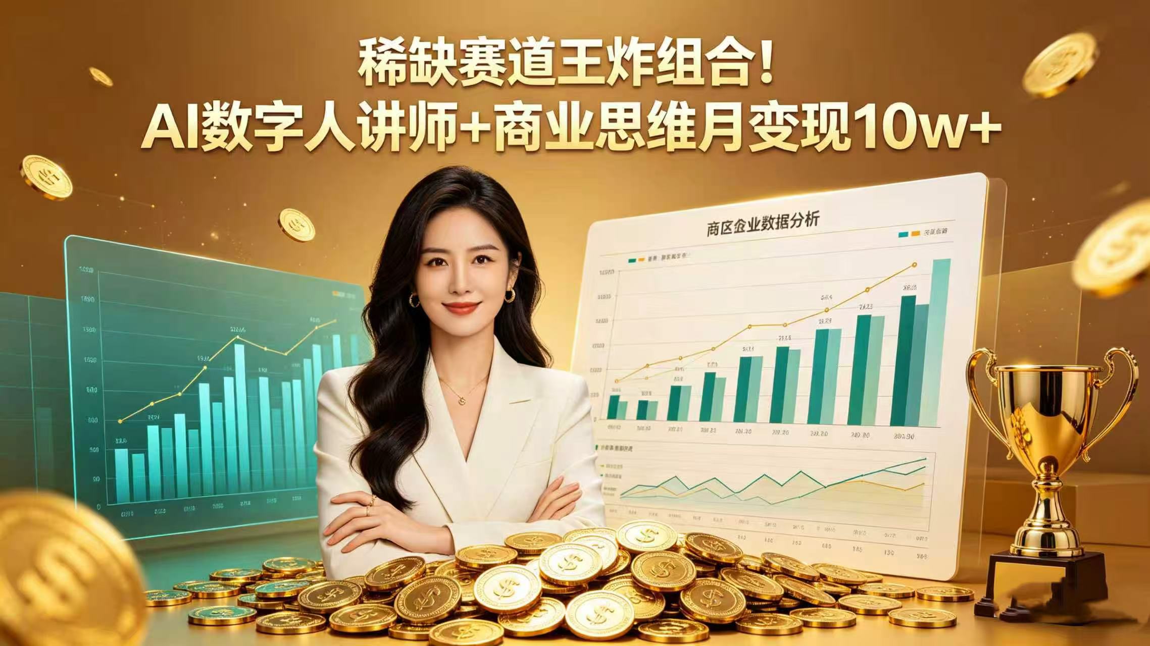 稀缺赛道王炸组合！AI 数字人讲师 + 商业思维 月变现 10w+-芸启轻创