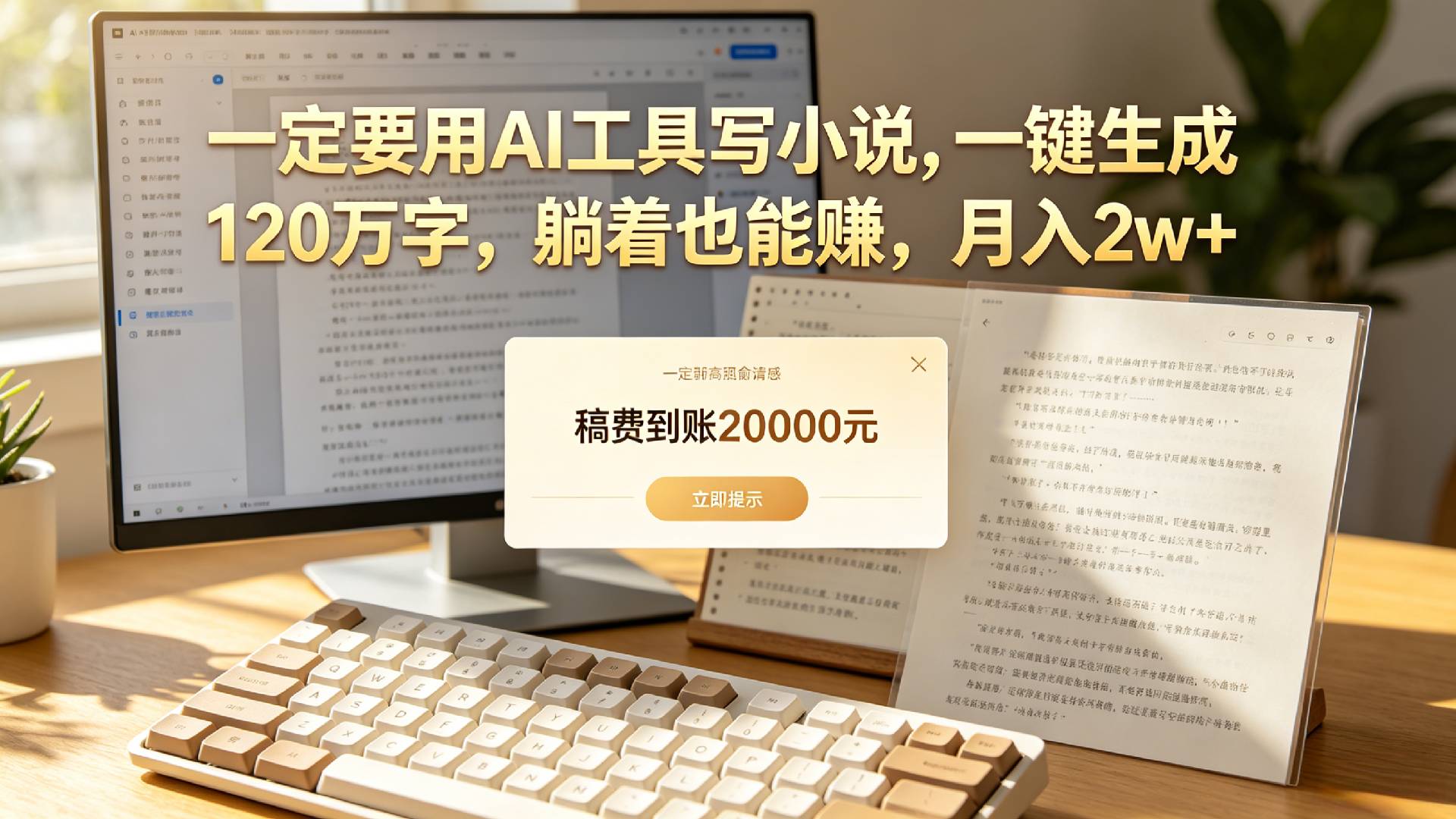 【听劝】一定要用AI工具写小说,一键生成120万字，躺着也能赚，月入2w+-芸启轻创