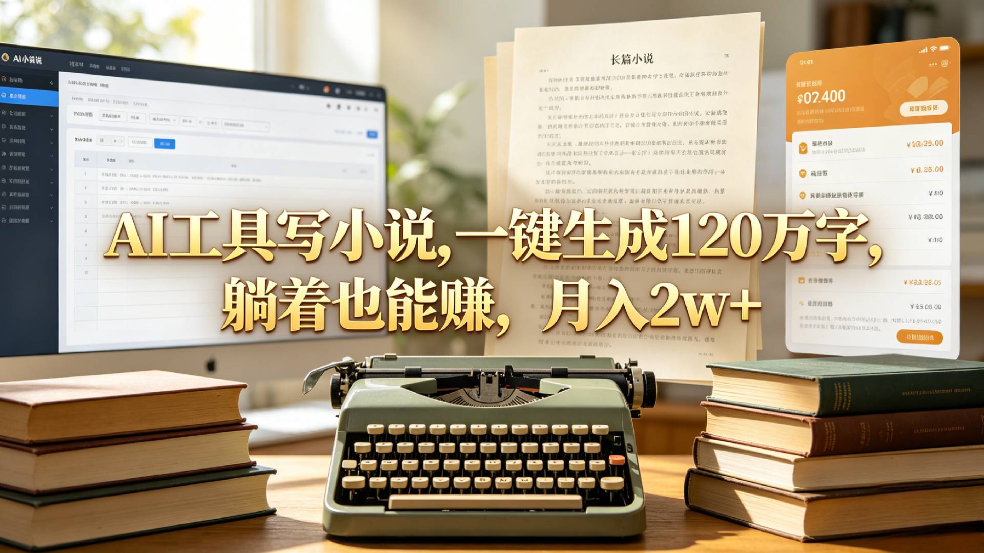 AI工具写小说,一键生成120万字，躺着也能赚，月入2w+！-芸启轻创