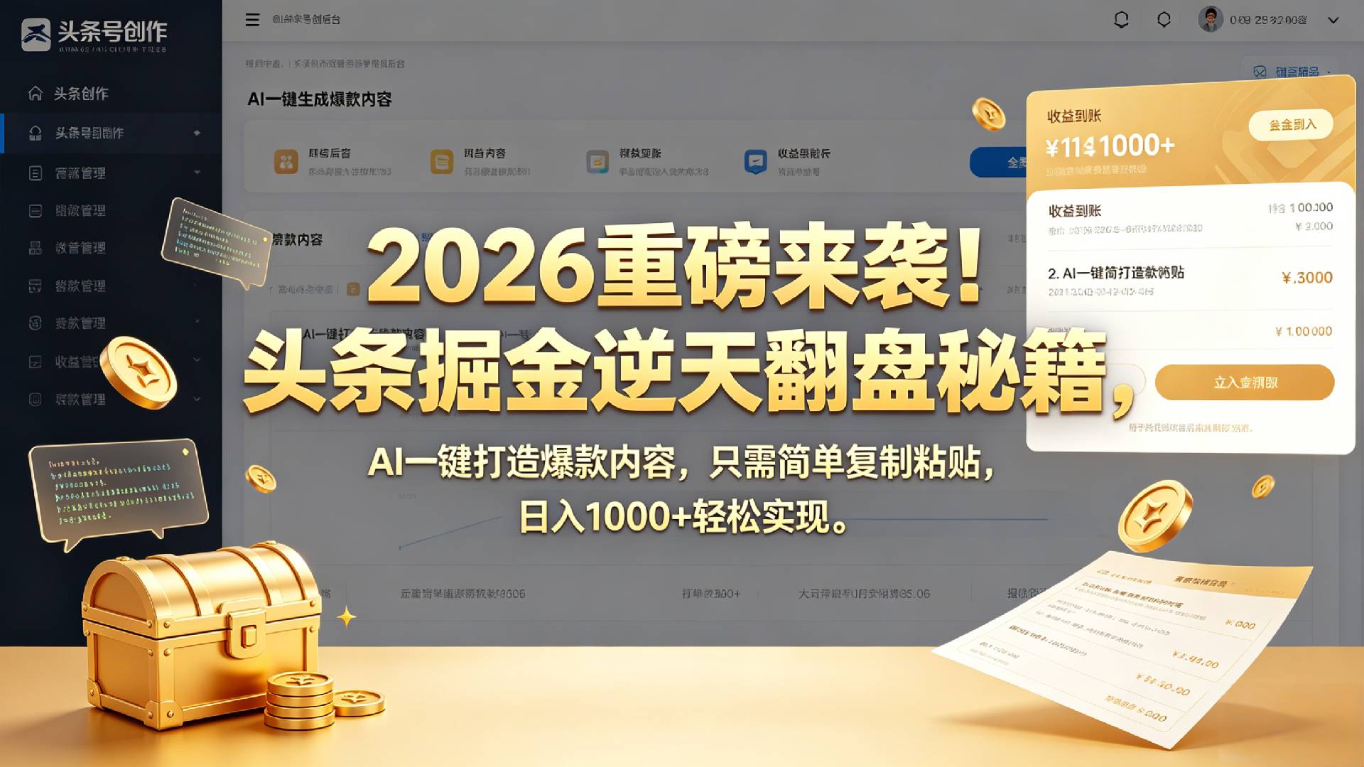 2026 重磅来袭!头条掘金逆天翻盘秘籍,AI 一键打造爆款内容,只需简单复制粘贴,日入 1000 + 轻松实现!-芸启轻创