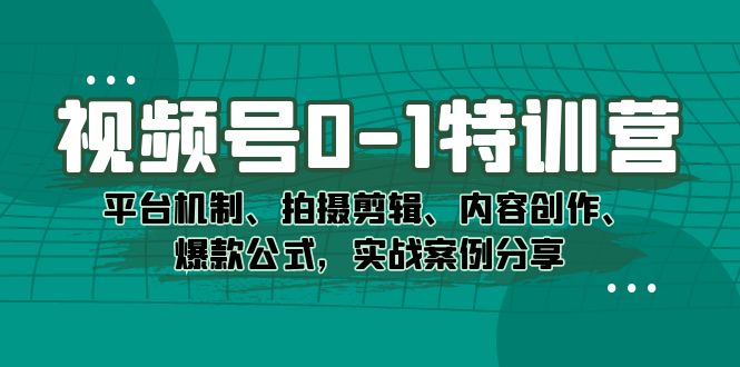 视频号0-1特训营：平台机制、拍摄剪辑、内容创作、爆款公式，实战案例分享-芸启轻创
