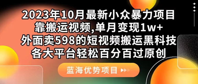 外面卖598的10月最新短视频搬运黑科技，各大平台百分百过原创 靠搬运月入1w-芸启轻创