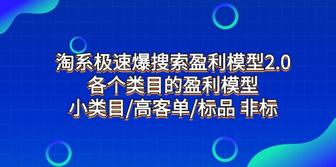 淘系极速爆搜索盈利模型2.0,各个类目的盈利模型,小类目/高客单/标品 非标-芸启轻创
