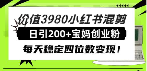 价值3980小红书混剪日引200 宝妈创业粉，每天稳定四位数变现！-芸启轻创