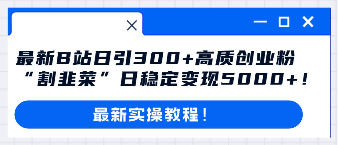最新B站日引300 高质创业粉教程！“割韭菜”日稳定变现5000 ！-芸启轻创