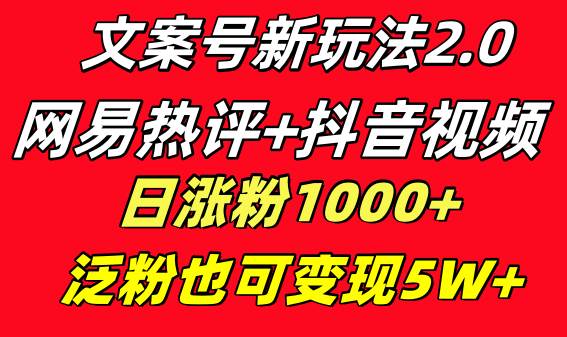 文案号新玩法 网易热评 抖音文案 一天涨粉1000 多种变现模式 泛粉也可变现-芸启轻创