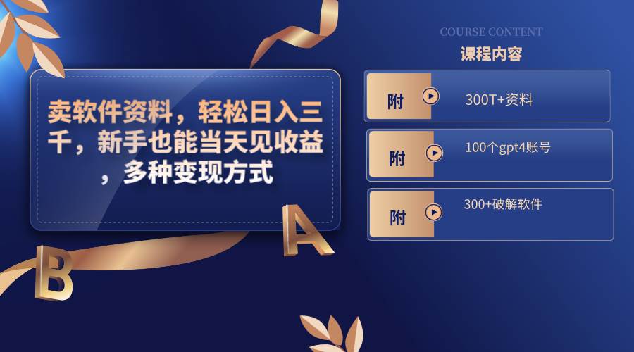 卖软件资料，轻松日入三千，新手也能当天见收益，多种变现方式，（附300T 资料，100个gpt4账号，300 破解软件）-芸启轻创