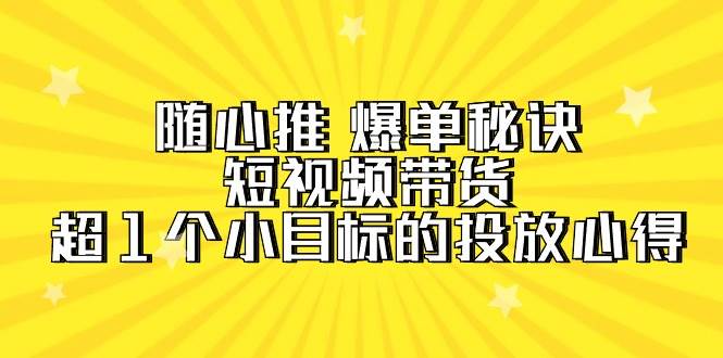 随心推 爆单秘诀，短视频带货-超1个小目标的投放心得（7节视频课）-芸启轻创