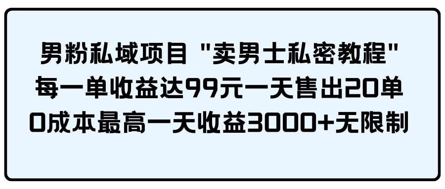 男粉私域项目 卖男士私密教程 每一单收益达99元一天售出20单-芸启轻创