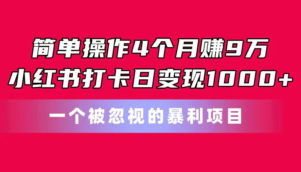 简单操作4个月赚9万！小红书打卡日变现1000+！一个被忽视的暴力项目-芸启轻创