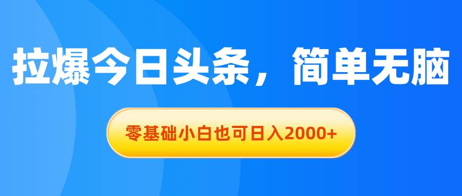 拉爆今日头条，简单无脑，零基础小白也可日入2000+-芸启轻创