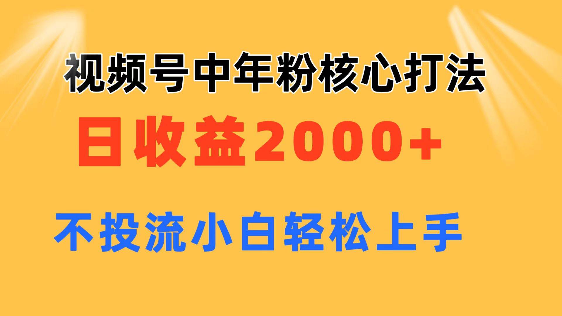 视频号中年粉核心玩法 日收益2000+ 不投流小白轻松上手-芸启轻创
