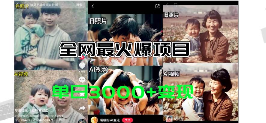 全网爆火的AI让老照片动起来教程，蹭热点日赚3000+，内含免费工具一键...-芸启轻创